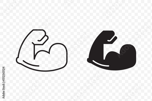 Simple muscle line icon.  Bodybuilding fitness concept. Athlete flexing hand sign. Muscular power pictogram isolated on Transparent background. EPS 10.