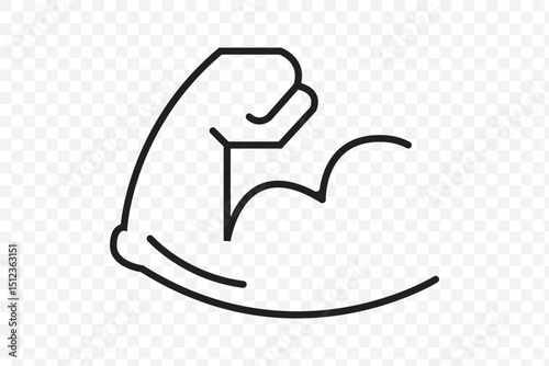 Simple muscle line icon.  Bodybuilding fitness concept. Athlete flexing hand sign. Muscular power pictogram isolated on Transparent background. EPS 10.