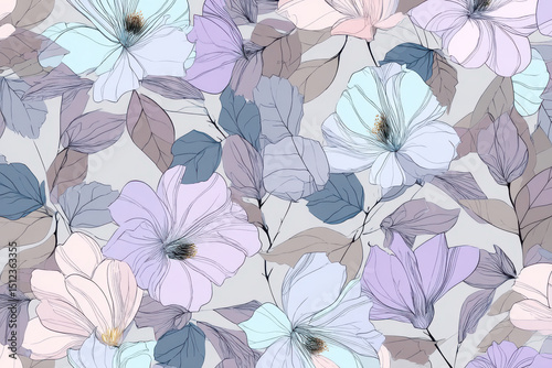 Elegant floral pattern in soft pastel colors seamless
