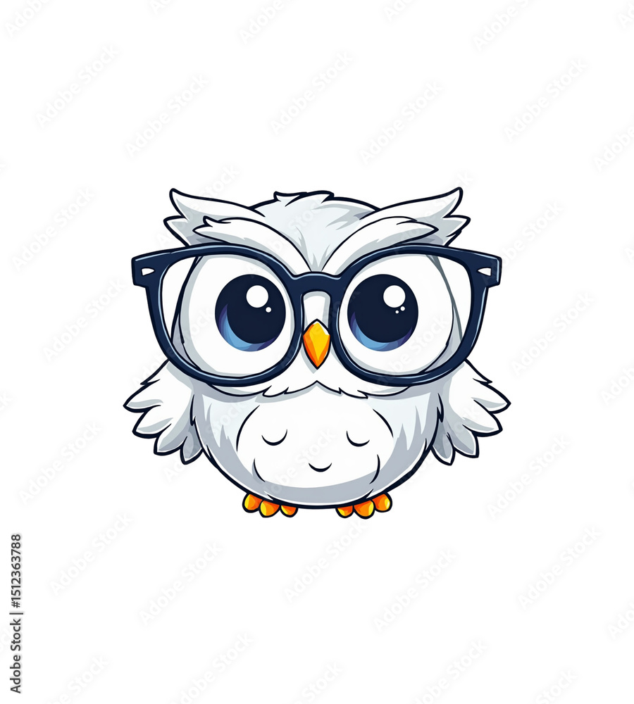 Fototapeta premium Cute cartoon owl wearing glasses smiling against a black background for education