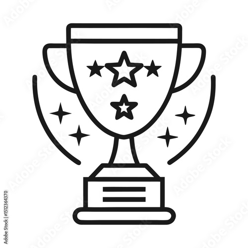 Line art icon of a trophy with stars white background