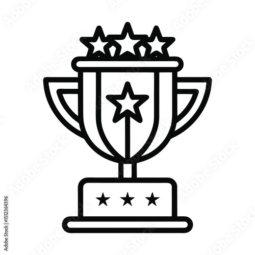 Line art icon of a trophy with stars white background