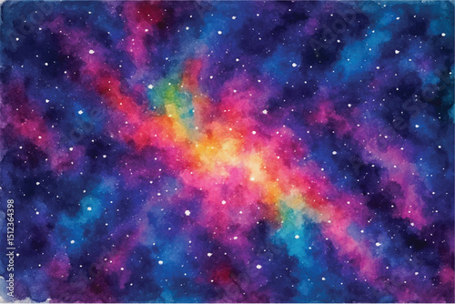 Colorful Watercolor Galaxy – Vector Illustration of Outer Space
