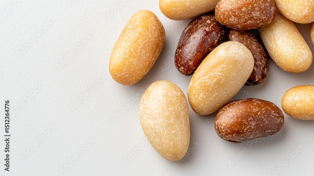 Obraz premium A pile of various nuts and seeds on a white background.