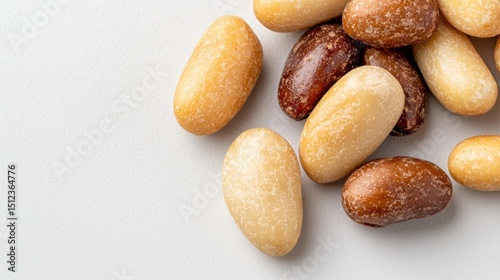A pile of various nuts and seeds on a white background.
