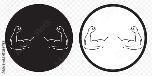 Flexing arm set icon. Power and strong muscle biceps icons. Vector isolated on Transparent Background. EPS 10.