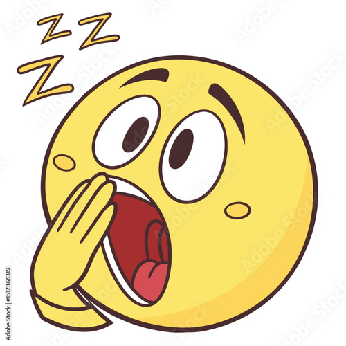 Sleepy yellow emoji covering mouth with hand vector illustration