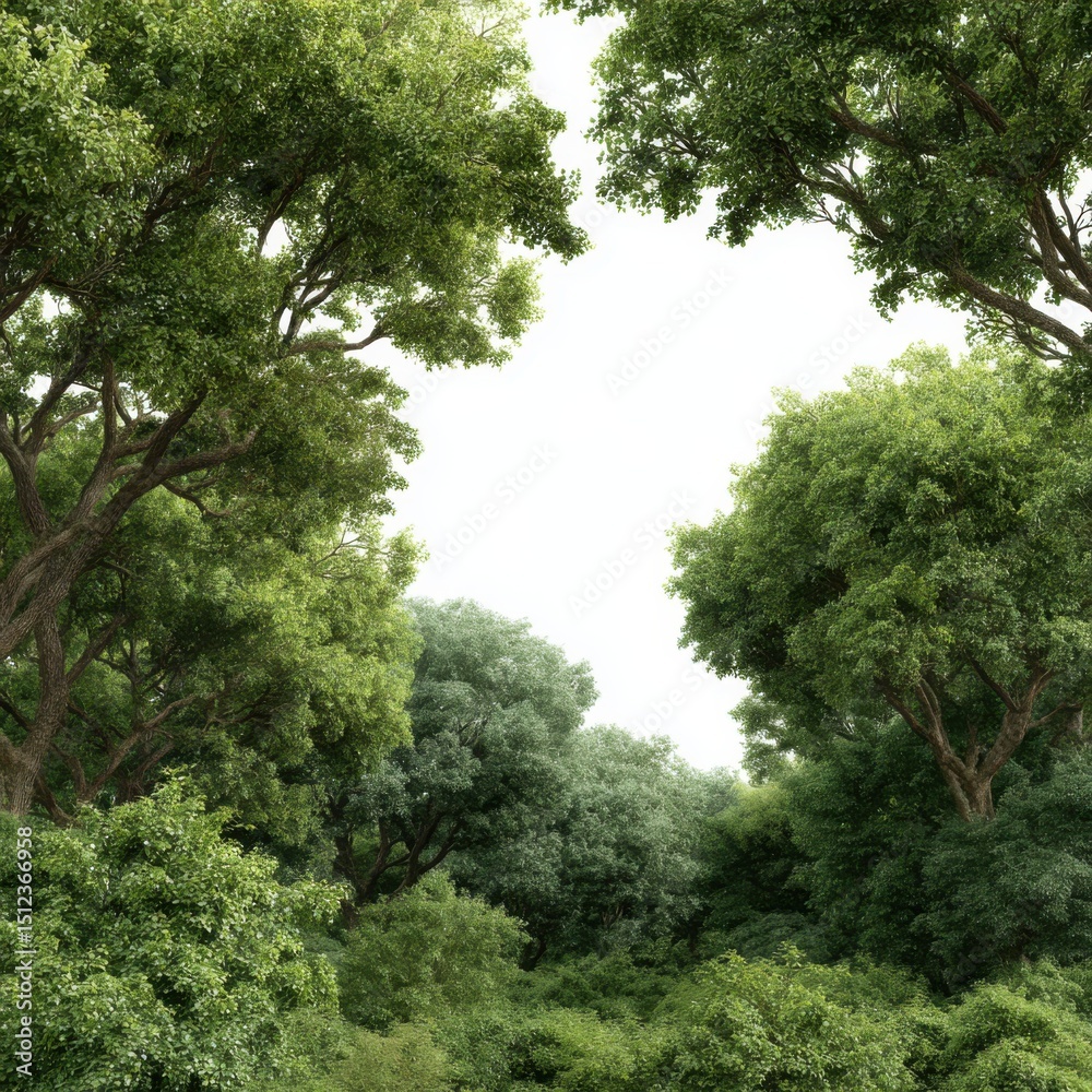 Obraz premium Lush green forest canopy view on white background