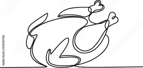 Whole boiled chicken in continuous one line art style, minimalist food illustration with clean black outline on white background

