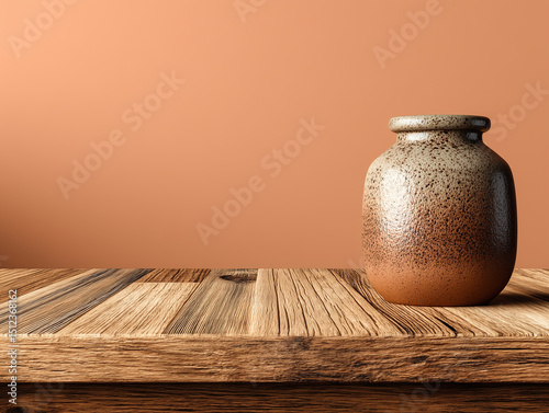 Still Life of Retro Clay Pot on Wooden Table