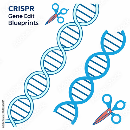 Two dna strands with scissors representing gene editing and crispr technology and genetic engineering work