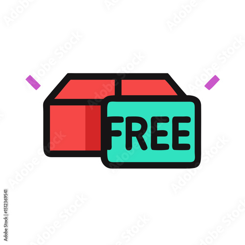 Illustrated box with a free tag in a minimalist style  