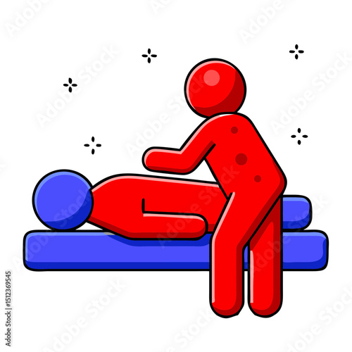 Comic-style illustration of a person giving a massage on a bed  