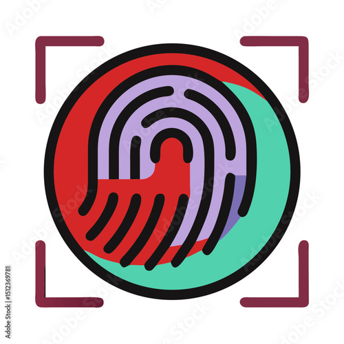 Colorful fingerprint illustration with biometric technology design elements, fingerprint scanning