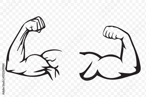 Strong arm biceps icon vector set illustration. Arm biceps silhouette art Biceps. Muscle icon. Gym logo. Vector on Transparent Background. EPS 10.