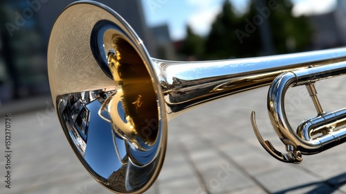 A shiny brass trumpet.
