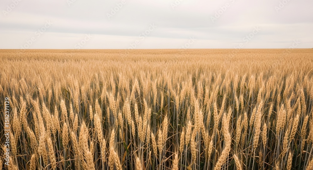 Naklejka premium Minimalist wheat field with repeating patterns under cloudy sky
