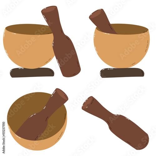Hand-Drawn Yoga Singing Bowl on White Background. a singing bowl produces a rich, soothing tone. Using a singing bowl as part of your meditation or yoga practice can promote relaxation.