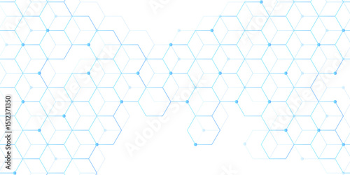 Science network pattern blue Hexagonal abstract background. Big Data Visualization structure elements . Health care and science medical pattern innovation. Template design with concept Dots and lines.