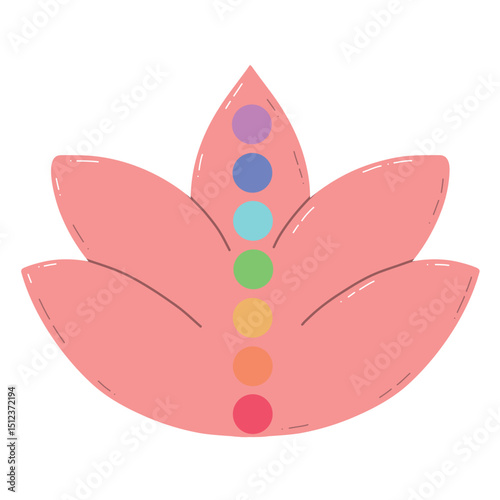 Illustration of Chakra Activation with a Petal Motif and Soft Colors. A vibrant illustration showing colorful chakra alignment depicted on a soft petal graphic. Perfect symbolism for spiritual practic