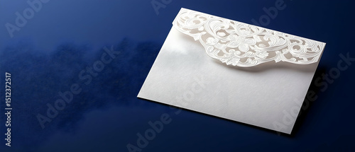 Elegant Lacy White Envelope On Dark Blue Background