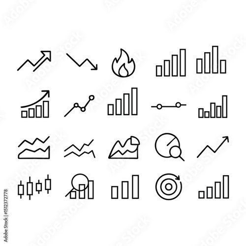 Trending and Analytics line Icon Set – line  Vector Symbols for Data, Charts, Graphs, and Performance Insights.