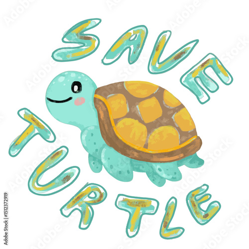Save turtle text word letters lettering typography campaign slogan prevention of extinction of tortoise wild sea ocean animals logo icon symbol happy international day captivity