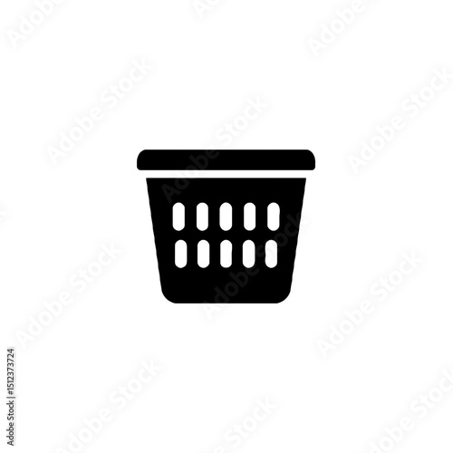 Black laundry basket in simple design on white background  