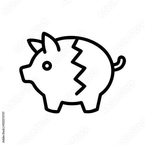 Broken piggy bank icon in minimalist design