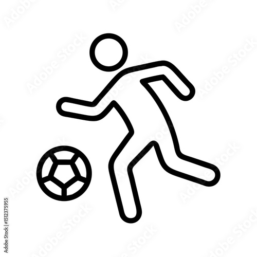 Simple linear vector icon of a soccer player kicking a soccer ball  