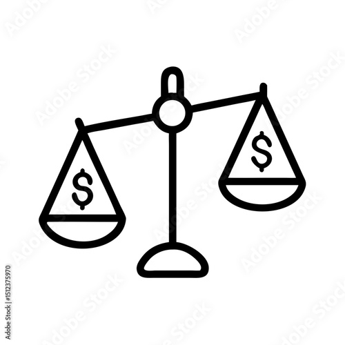 Scales balancing debt and income represented as simple linear vector icon  