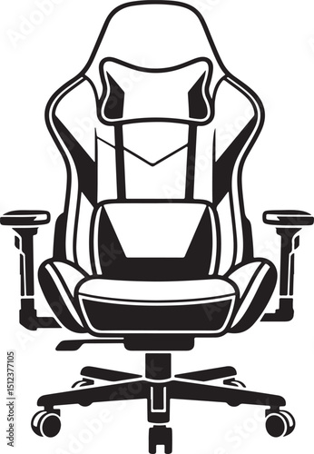 Clean vector illustration of a modern gaming chair with detailed design elements