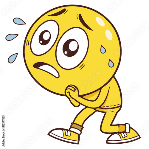 Big eyed yellow emoji with frown vector illustration