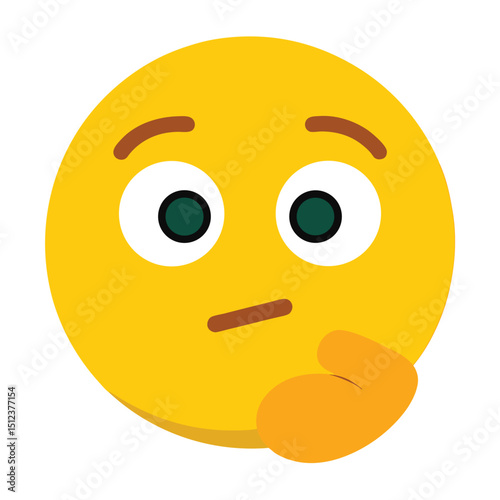 Yellow emoji with hand on chin and raised eyebrow vector illustration