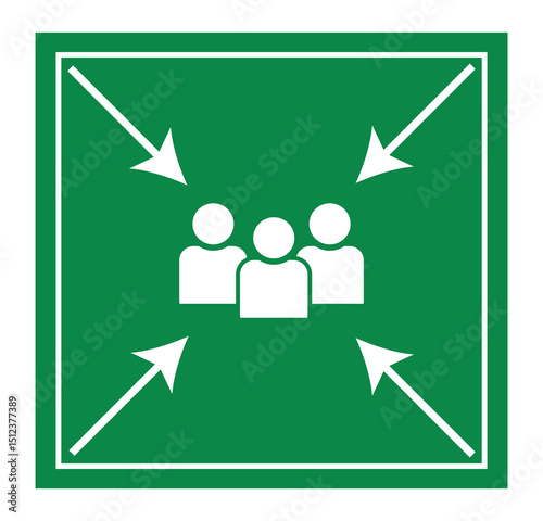Meeting point icon. Evacuation assembly point illustration. Emergency assembly point sign. Assembly point sign symbol vector .