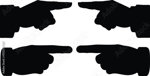 set of Black hand silhouette with pointing finger. Vector direction sign 