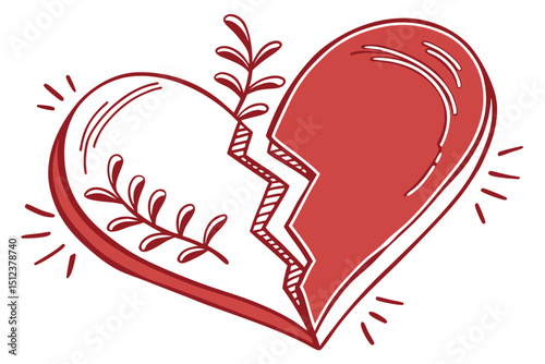 Vibrant red broken heart symbol sad love design element
