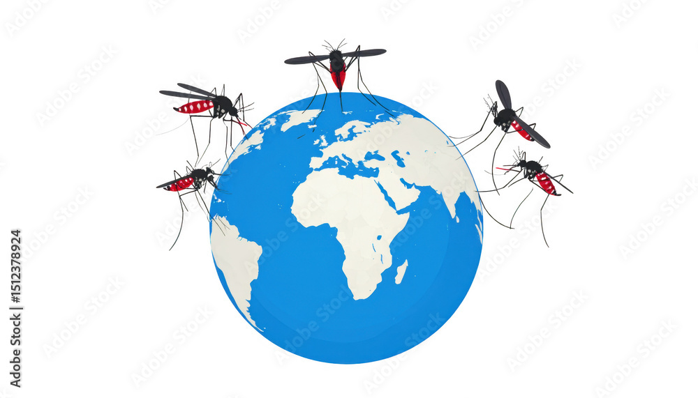 Naklejka premium Mosquitoes Spreading Disease Around the Global Map Illustration