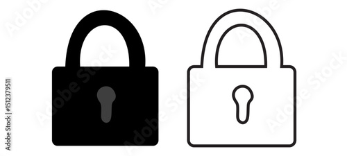 Lock icon. Locked black line icon set. Vector Illustration.