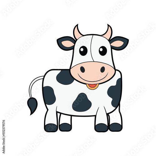 Happy cartoon cow vector character for farm illustrations, kids books, dairy themes, and animal learning content