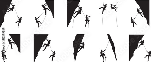Rock climbing silhouette set for adventure seekers and outdoor enthusiasts vector illustration 100c