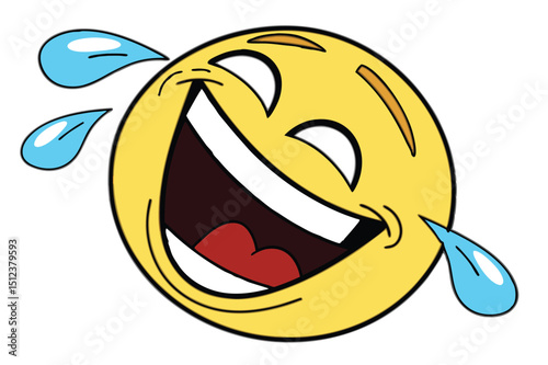 Joyful yellow emoji with tears of joy comic style vector illustration