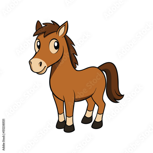 Adorable cartoon horse vector character for children’s books, learning materials, stickers, and farm animal designs