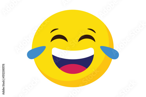 Joyful yellow emoji with tears of joy comic style vector illustration