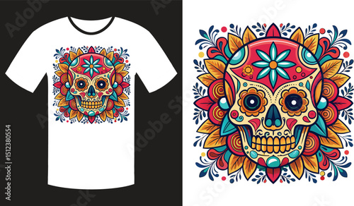 Vibrant Sugar Skull with Traditional Floral Patterns Celebrating Hispanic Heritage