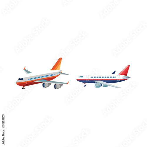 Vector art of Two airplanes isolated on white background ready for travel and flight