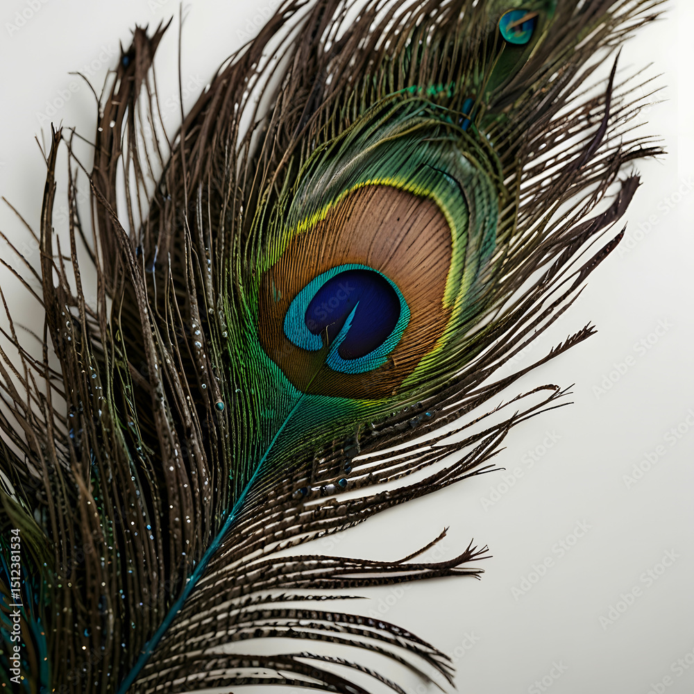 Fototapeta premium Peacock feather isolated on white backgr