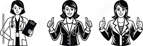 Empowering Women in Medicine Illustrations of Female Doctors Giving Thumbs Up
