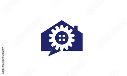 House Gear Logo Design – Engineering and Real Estate Symbol for Construction and Home Services	
