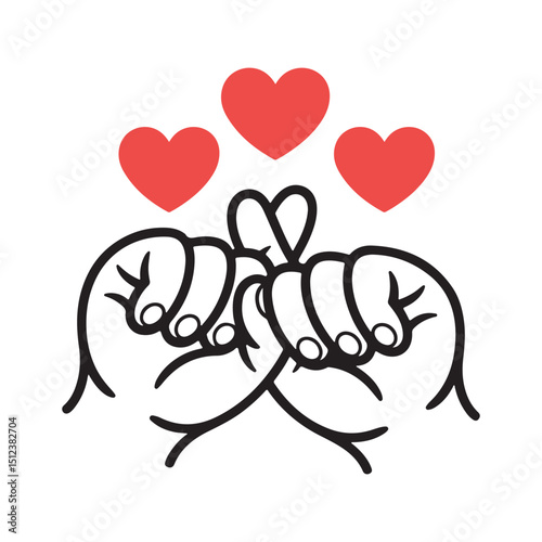 Couple hands forming heart with fingers and red hearts, romantic gesture vector illustration for love, Valentine’s Day, wedding and couple relationship designs